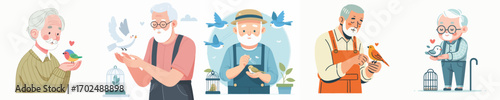 vector of grandfather raising birds