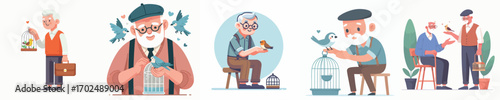vector of grandfather raising birds