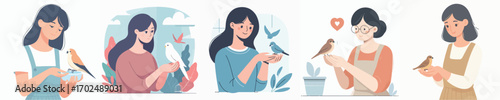 vector woman has a pet bird