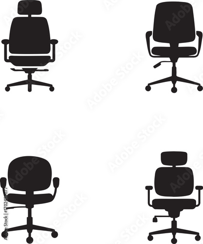 Office Chair silhouette set vector illustration isolated on transparent background