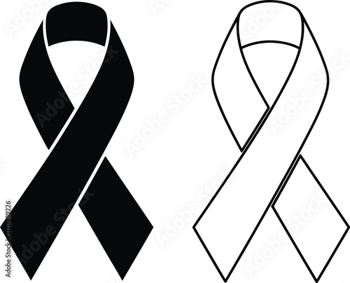 Black and white awareness ribbons, one filled in, one outline.