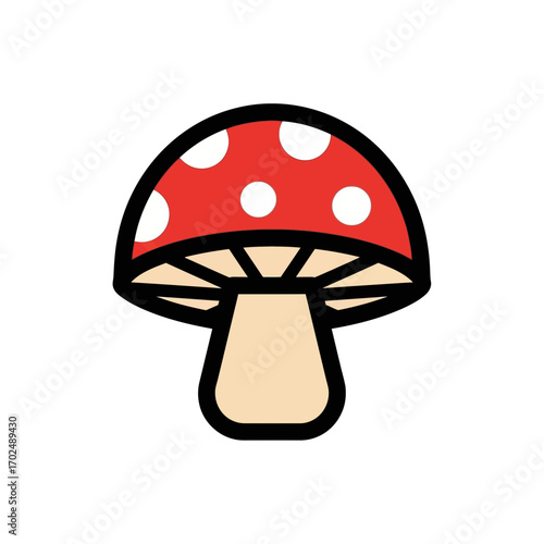 Red mushroom icon grows on a white background illustration