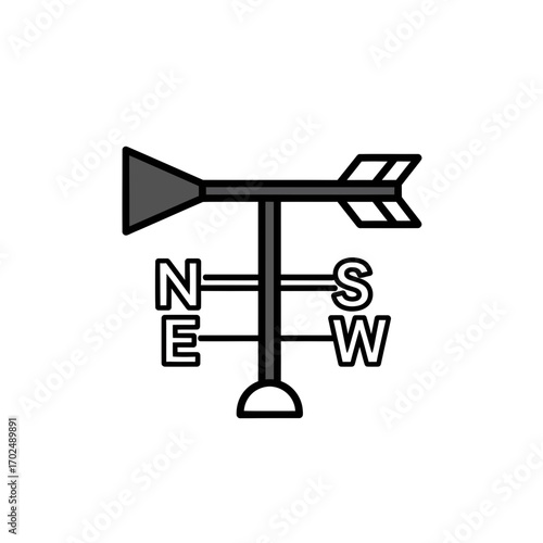 Directional arrow displays north south east west orientation