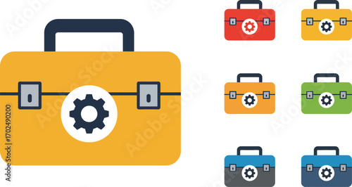 a briefcase icon with various colors and settings symbol