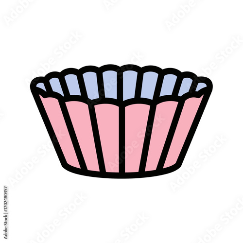 Cupcake liner displays pink stripes pattern on white