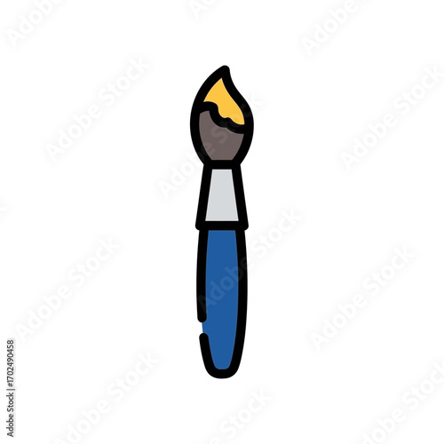 Vibrant paintbrush holds yellow paint on clean backdrop