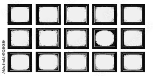 Set of grunge style frames black on white background. Grunge photos frame. Vector grunge borders. Created with a brush. Border set. Grunge frames and Corners.
