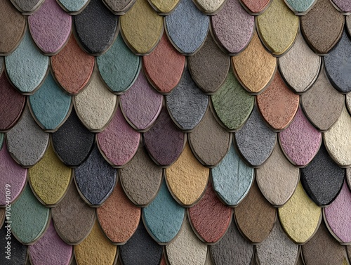 Wallpaper Mural Multicolored Pastel Scale Pattern with Textured Overlapping Decorative Design
 Torontodigital.ca