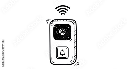 Hand-drawn illustration of a smart video doorbell.
