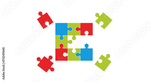 Colorful Puzzle Pieces Forming the Letter E.