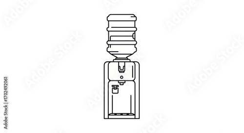 Line Art Illustration of a Water Cooler Dispenser with Large Bottle.