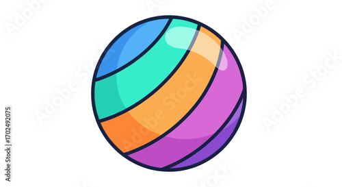 Colorful Striped Ball Illustration with Blue Green Orange and Purple.