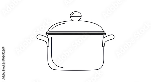 Line Drawing of a Covered Stock Pot with Handles.