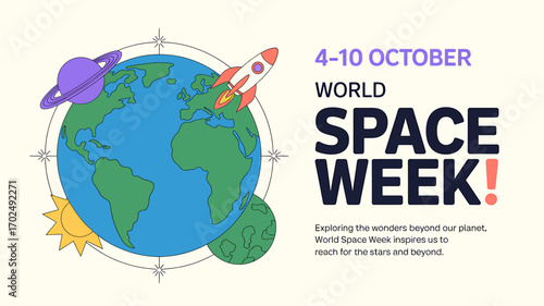 Celebrate World Space Week Exploring the Universe with Earth Rocket and Planets from October 4th to 10th Promoting Space Exploration