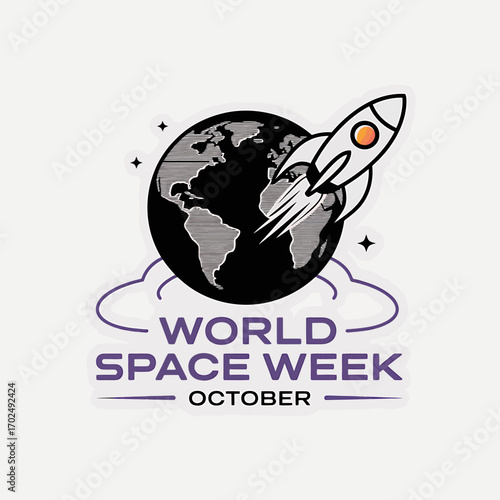 World Space Week Celebration Graphic with Rocket and Globe for October Events and Educational Initiatives