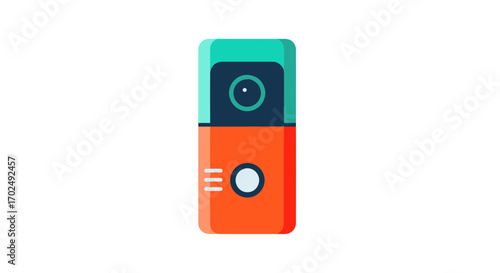 Colorful Modern Action Camera with Lens and Button.