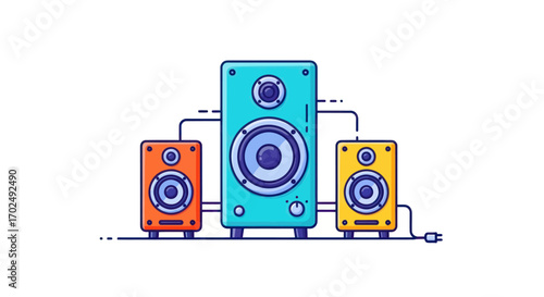 Colorful Stereo Speakers in a Flat Design.