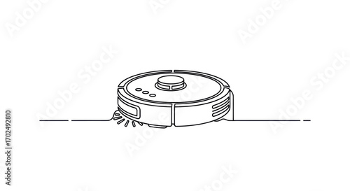 Minimalist Line Art of a Smart Robotic Vacuum Cleaner.