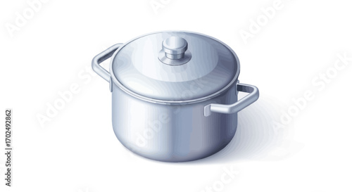 Silver Cooking Pot with Lid and Handles.