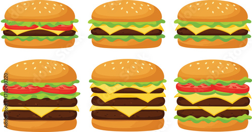 six delicious burgers arranged neatly in two rows