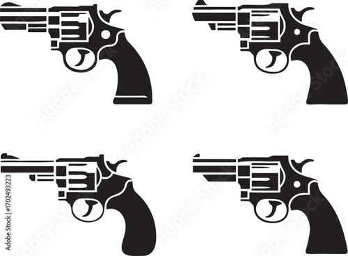 Revolver silhouette set vector illustration isolated on transparent background
