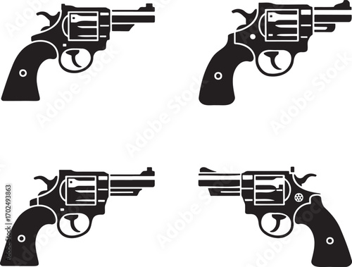Revolver silhouette set vector illustration isolated on transparent background