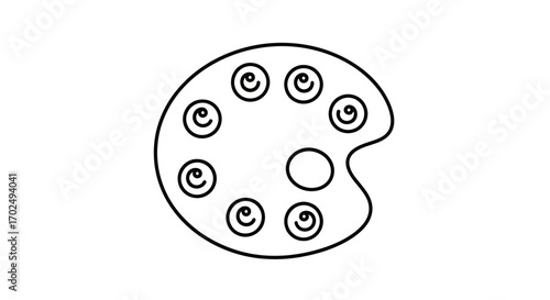 Simple Line Art Drawing of Artists Paint Palette with Swirls.