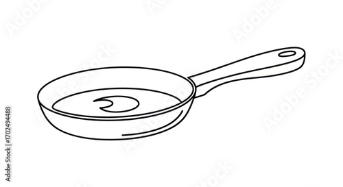 Simple Line Art Illustration of a Frying Pan with Liquid.