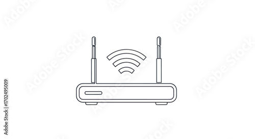 Modern Wireless Router with Dual Antennas and Wi-Fi Signal.