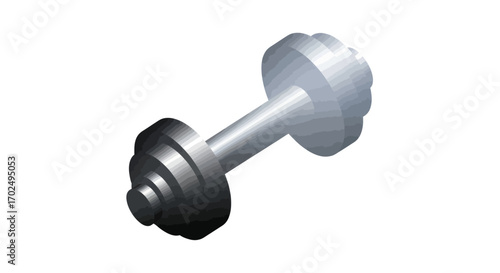 Isometric Illustration of a Silver Dumbbell for Exercise.