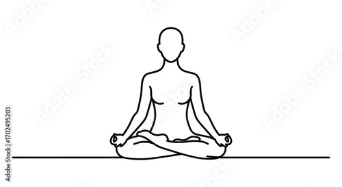 Simple Line Drawing of Person in Lotus Yoga Pose.