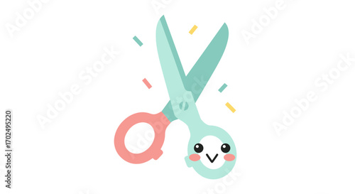Cute Cartoon Scissors with Kawaii Face Design.
