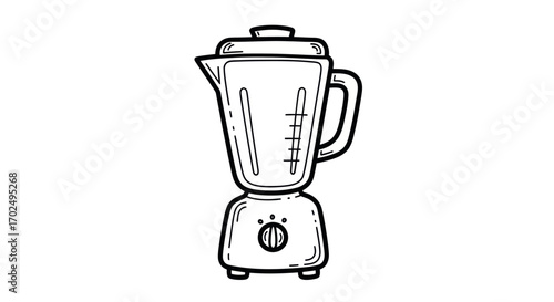 Hand-drawn black and white kitchen blender line art illustration.