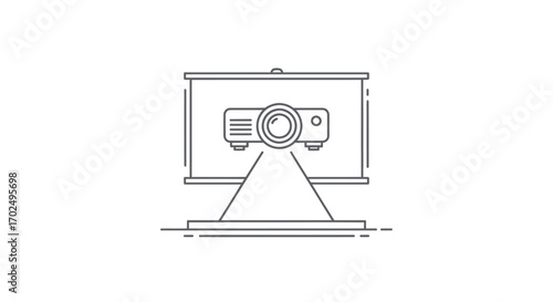 Line art icon of a projector and presentation screen.