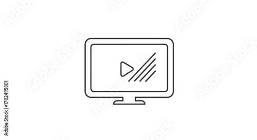 Simple Line Drawing of a Computer Monitor Displaying a Play Button and Diagonal Lines.