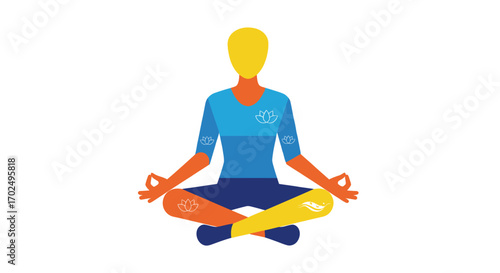 Colorful Abstract Figure Meditating in Lotus Position.