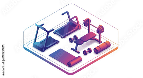 Isometric Illustration of Home Gym Equipment.