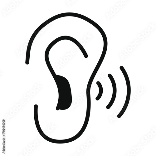Fotografie Human Ear with Sound Waves Illustrating Hearing, Listening, Audio Perception, an