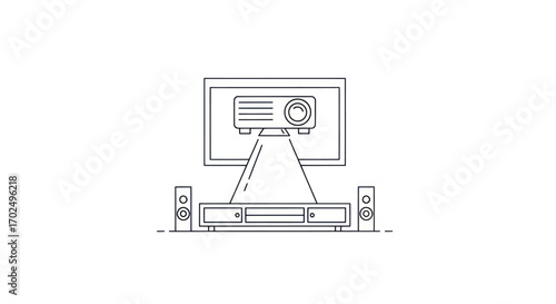 Home Theater System Outline with Projector and TV.
