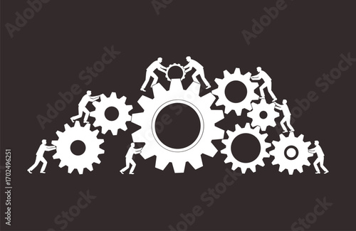 Teamwork collaboration gears business concept with leadership, innovation, strategy, efficiency, growth, empowerment, motivation, strength, unity, vision, resilience