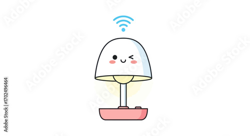 Kawaii winking smart table lamp with Wi-Fi signal icon.