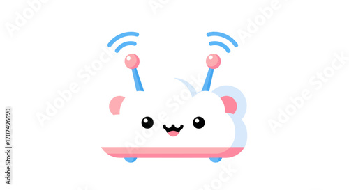 Cute cartoon cloud Wi-Fi router character with happy face.