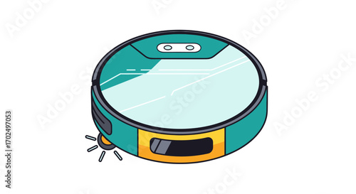Modern Teal and Yellow Robotic Vacuum Cleaner Illustration.