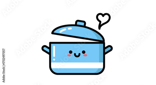 Cute Blue Cooking Pot with Lid and Heart.