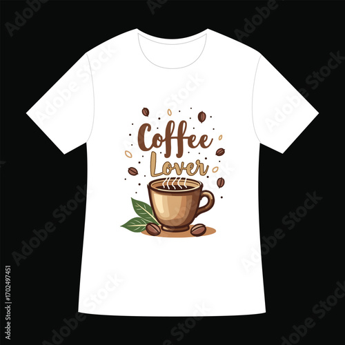 A t-shirt design featuring a casual cotton illustration of a black polo tee with a cup of coffee, perfect for men's wear with coffee a design