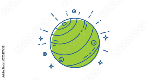 Stylized Green Planet Icon with Surface Lines and Glowing Effect.