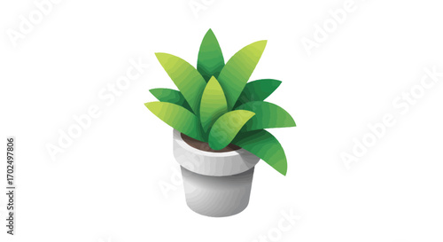 Vibrant Green Plant in White Pot Illustration.