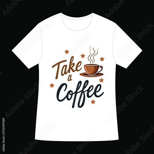 Vector blank black t-shirt design for casual fashion illustration with a coffee design 