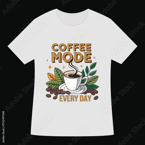 Vector blank black t-shirt design for casual fashion illustration with a coffee design 