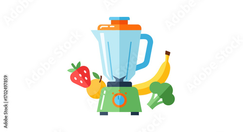 Colorful Blender with Fresh Fruits and Vegetables for Healthy Smoothie.